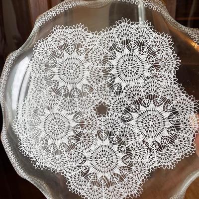 Chance Bros England lace doily cake plate
