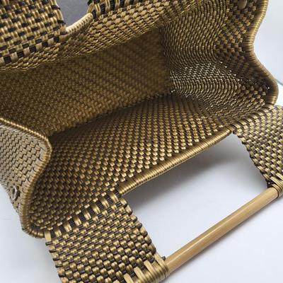 Vintage Plastic Weaved Bag Wood Handles Spain