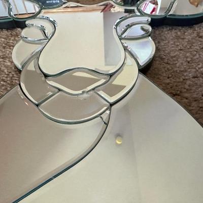 ETCHED MIRRORED WALL SHELF W/COAT HOOKS AND A MIRRORED ELK