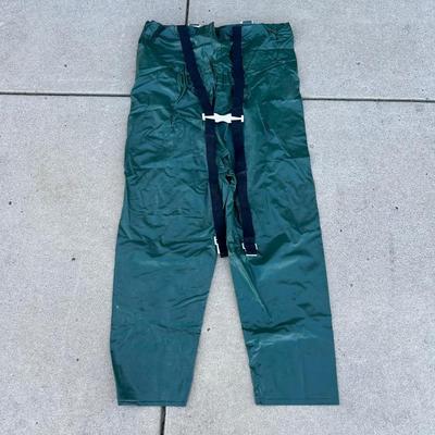 BIBBED RAIN PANTS, FISHING POLES, POLE HOLDER AND TUBE