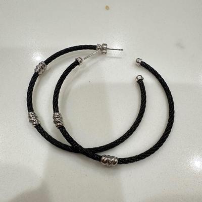 Charriol Hoop Earrings-Sterling and Black Cable
