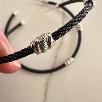 Charriol Hoop Earrings-Sterling and Black Cable