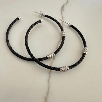 Charriol Hoop Earrings-Sterling and Black Cable