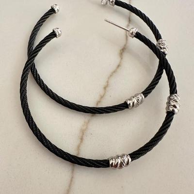 Charriol Hoop Earrings-Sterling and Black Cable