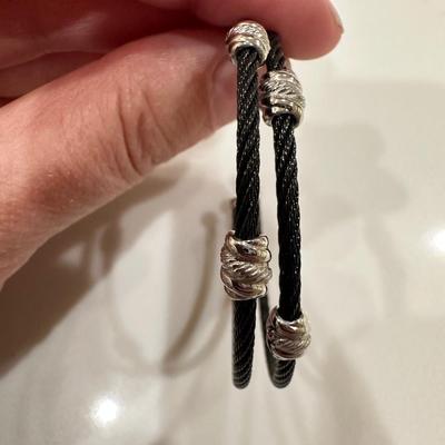Charriol Hoop Earrings-Sterling and Black Cable