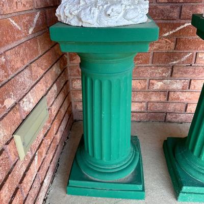 2 PLASTER CHERUBS AND 2 PILLARS
