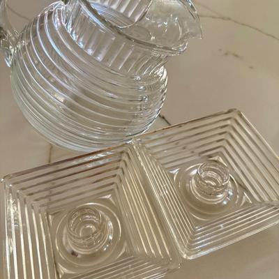 Manhattan Glass Small Pitcher and set of 2 Candle Sticks