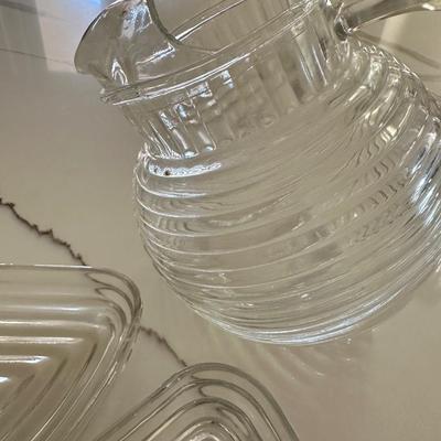 Manhattan Glass Small Pitcher and 5 triangle dishes