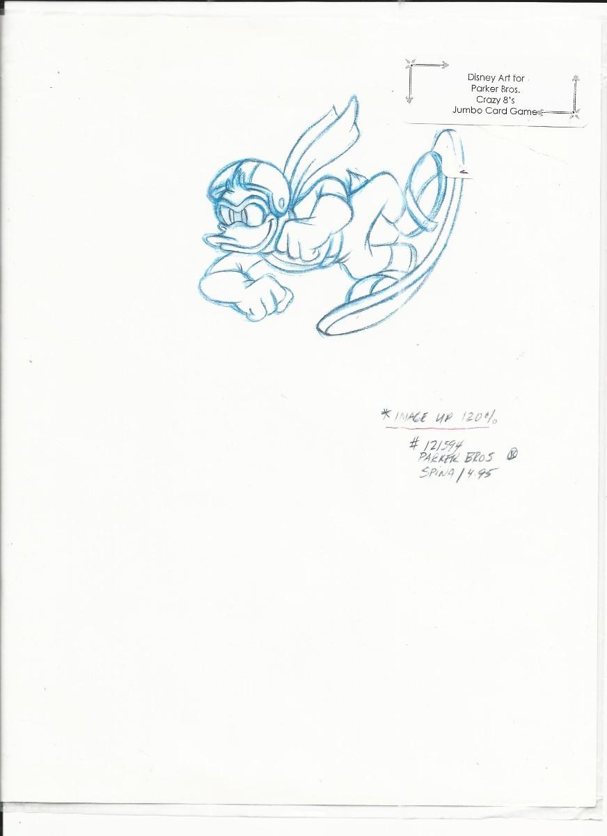 Disney Donald Duck original hand drawn art for Parker Bros. Hasbro
