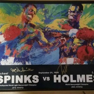 Larry Holmes & Michael Spinks signed  Neiman poster JSA coa