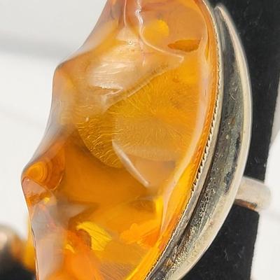 Amber Necklace, 925 Amber Ring + Bonus Amber Stretch Bracelet