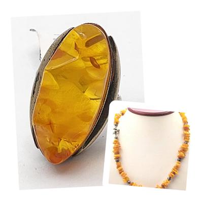 Amber Necklace, 925 Amber Ring + Bonus Amber Stretch Bracelet
