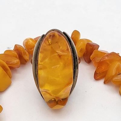 Amber Necklace, 925 Amber Ring + Bonus Amber Stretch Bracelet