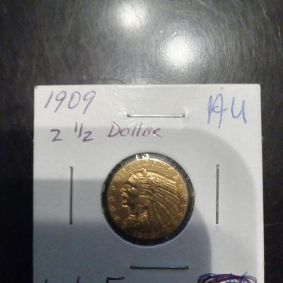 1909 2 1/2 dollar gold coin