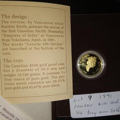 1991 Canada $100 gold coin