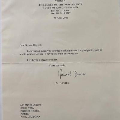 Michael Davies signed Letter