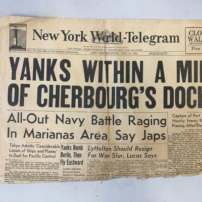New York World - Telegram Original 1944 Vintage Newspaper
