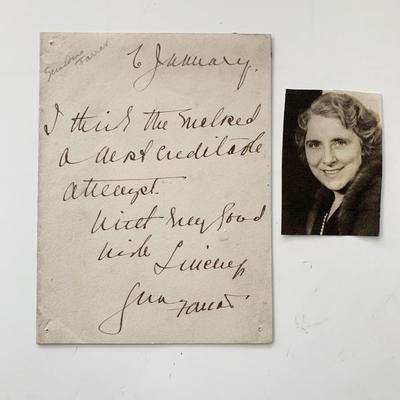 Alice Geraldine Farrar Signed Note and Photo