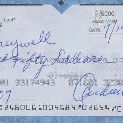 Andrew Pafko signed check