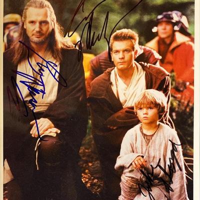 Star Wars: Episode I – The Phantom Menace Jake Lloyd, Ewan McGregor, and Liam Neeson signed movie photo. GFA Authenticated
