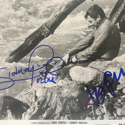 Tony Curtis, Sidney Poitier signed movie photo. GFA Authenticated