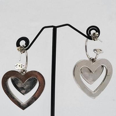 Chanel-Style Double Heart Pierced Earrings