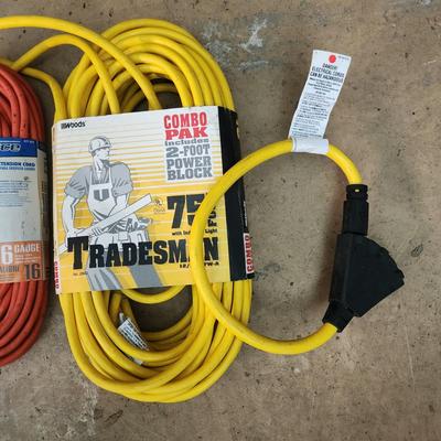 lot of 3 Electric Extension Cords 16 G, 75 ft 12/3 w 2 ft Power Block