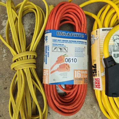 lot of 3 Electric Extension Cords 16 G, 75 ft 12/3 w 2 ft Power Block