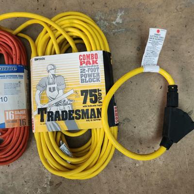 lot of 3 Electric Extension Cords 16 G, 75 ft 12/3 w 2 ft Power Block