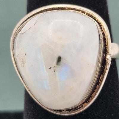 Three Rings In Silver - Amber, Labradorite & Rainbow Moonstone
