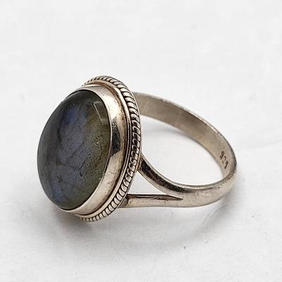 Three Rings In Silver - Amber, Labradorite & Rainbow Moonstone