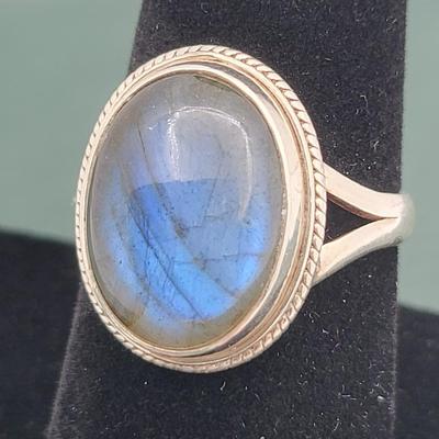 Three Rings In Silver - Amber, Labradorite & Rainbow Moonstone
