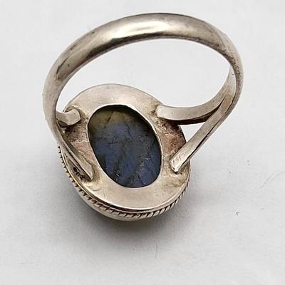 Three Rings In Silver - Amber, Labradorite & Rainbow Moonstone