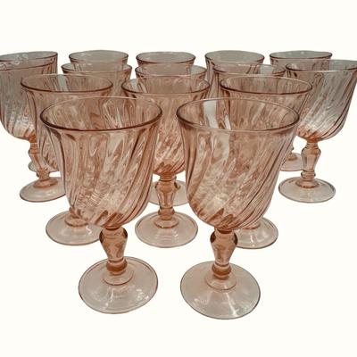 Vintage 5 3/4” tall Black France Rosaline Pink Wine Glasses (15)