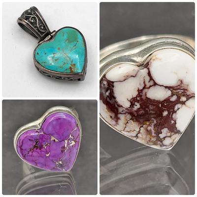 Sterling Silver & Stone Hearts Jewelry