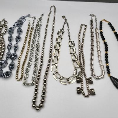 (9) Vintage Chain & Bead Choker Style Necklaces