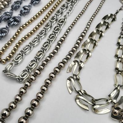 (9) Vintage Chain & Bead Choker Style Necklaces