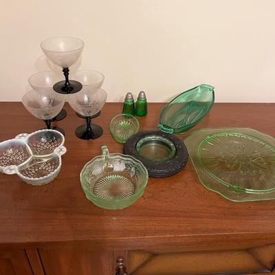 Vintage Glass Lot - Uranium, Hobnail, Etched