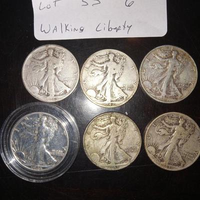 6 walking liberty 1/2s