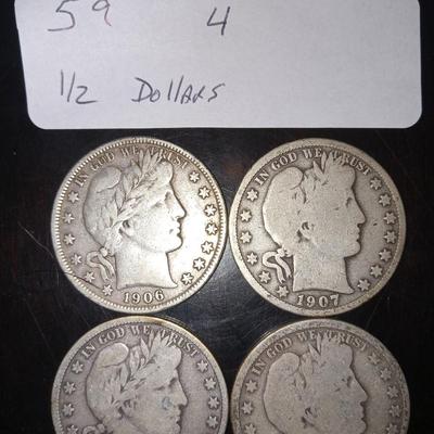 4 Barber 1/2 dollars