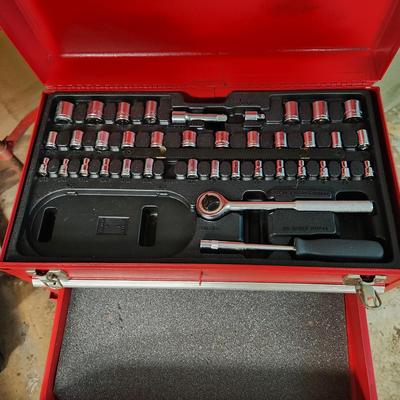 Red Tool Cabinet Chest on Wheels with Socket set