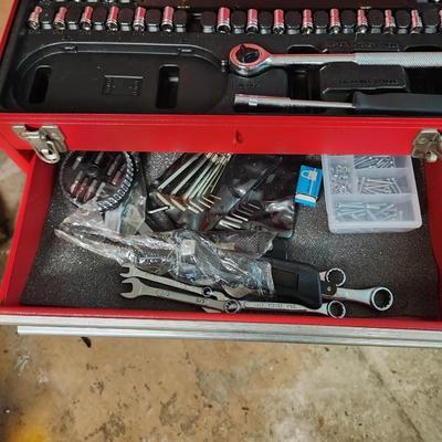 Red Tool Cabinet Chest on Wheels with Socket set