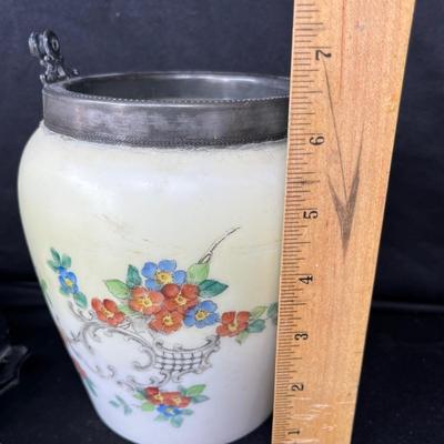 Lot 159 Black Glass & Bristol Biscuit Barrel