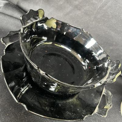 Lot 159 Black Glass & Bristol Biscuit Barrel