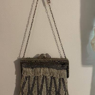 Antique beaded art/silver frame