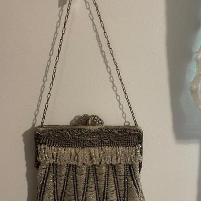 Antique beaded art/silver frame