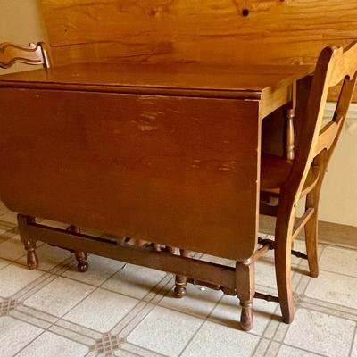 Vintage Hardwood Drop Leaf Table with 3 Leaves