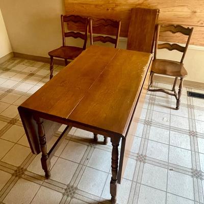 Vintage Hardwood Drop Leaf Table with 3 Leaves