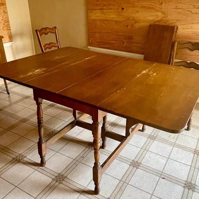Vintage Hardwood Drop Leaf Table with 3 Leaves