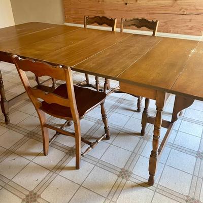 Vintage Hardwood Drop Leaf Table with 3 Leaves